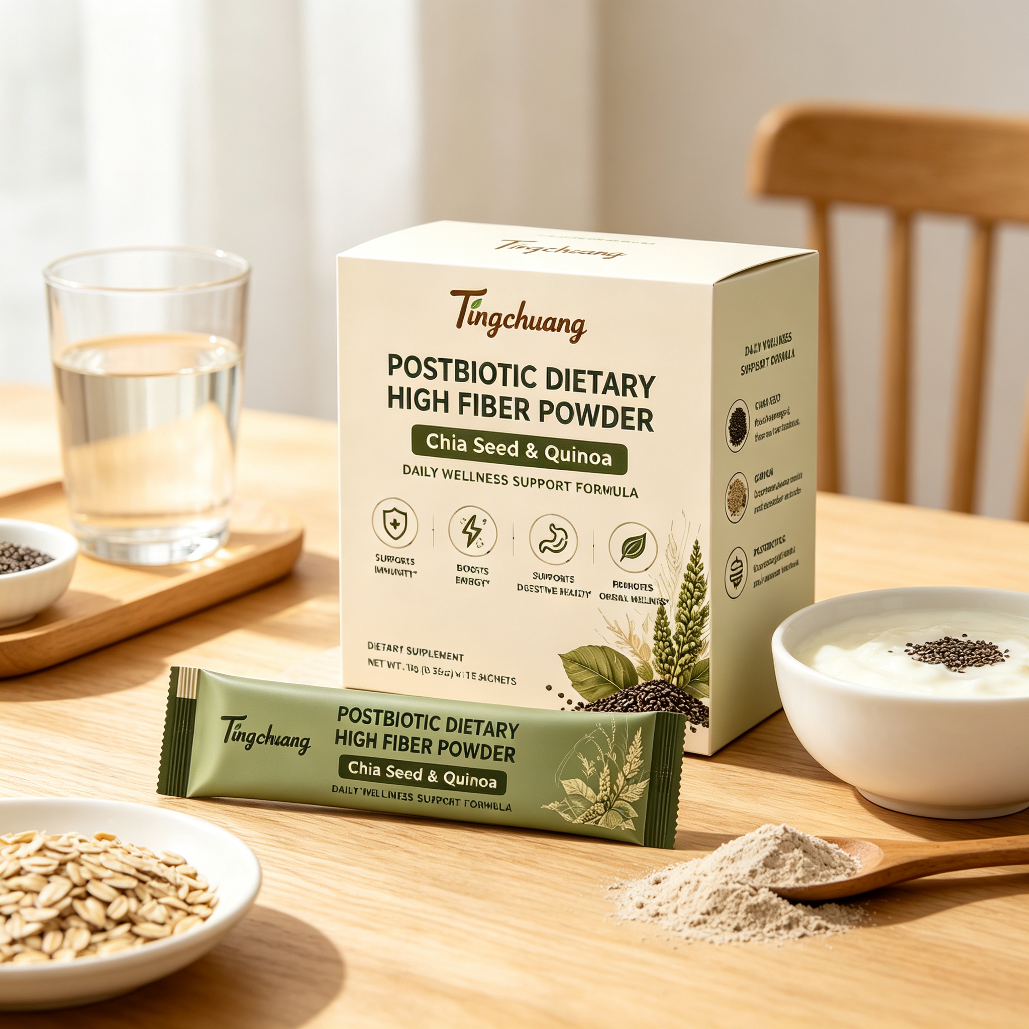Chia Seed Quinoa Postbiotic Fiber Powder for Gut Health, Digestive Wellness, Daily Nutrition and Healthy Lifestyle Support